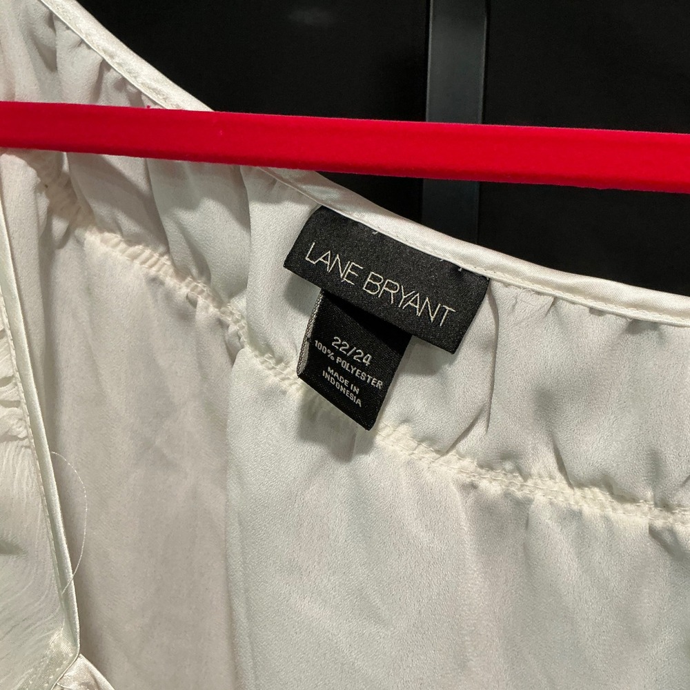 Lane Bryant Peasant Blouse 22/24 Ivory Sheer Sleeve Smocked Hem Square Neck Top - Picture 4 of 6
